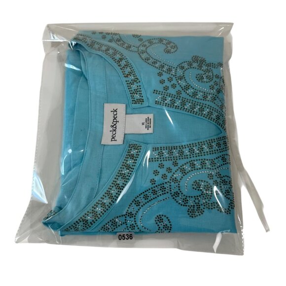 Peck & Peck Blue Embroidered Linen Tunic Top 3/4 Sleeves & Split Neckline-SZ XL - Picture 12 of 12